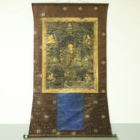 An Exquisite Brocade Painted Color Statue of Padma Sambhava Tangka