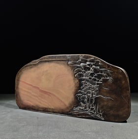 An Exquisite Landscape and Figure Pattern with poem Inkstone