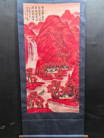 A Chinese Vertical Scroll Ink Painting of Landscape on Paper