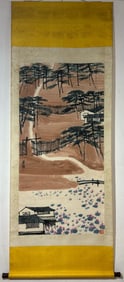 A Chinese Vertical Scroll Ink Painting of Landscape on Paper
