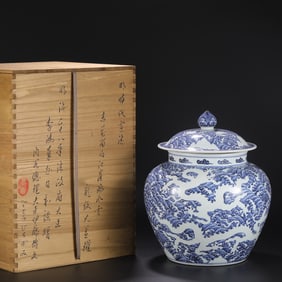 An Exquisite Blue and White Seawater Pattern Jar