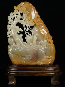 An Exquisite Shoushan Stone Landscape and Figure Pattern Ornament