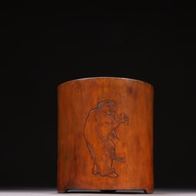An Exquisite Boxwood Figure Pattern with poem Brush Pot