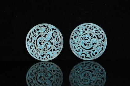 A Pair of Exquisite Turquoise Dragon Pattern Ornament