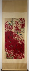 A Chinese Vertical Scroll Ink Painting of Flower and Bird on Paper
