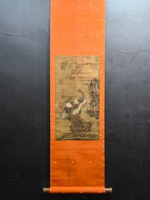 A Chinese Vertical Scroll Ink Painting of Flower and Bird on Silk