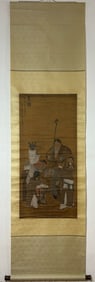 A Chinese Vertical Scroll Ink Painting of Character and Story on Silk
