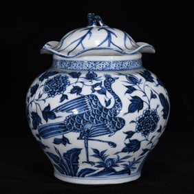 An Exquisite Blue and White Flower and Bird Pattern Jar