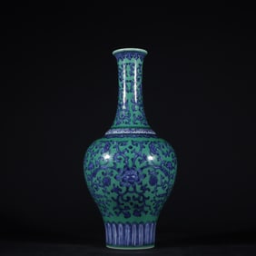 An Exquisite Blue and White Green Glazed Lotus Pattern Vase