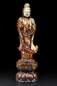 An Exquisite White Jade Statue of Avalokitesvara