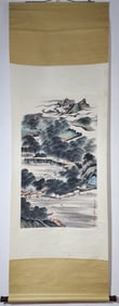 A Chinese Vertical Scroll Ink Painting of Landscape on Paper