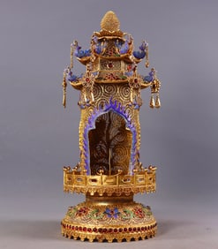 An Exquisite Gilt Bronze Inlaid Gems Lotus Pattern Niche