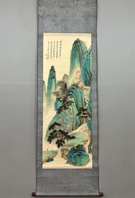 A Chinese Vertical Scroll Ink Painting of Landscape on Paper