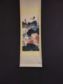 A Chinese Vertical Scroll Ink Painting of Flower and Bird on Paper