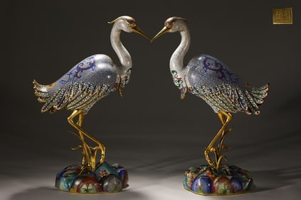 A Pair of Exquisite Cloisonne Bird Ornament