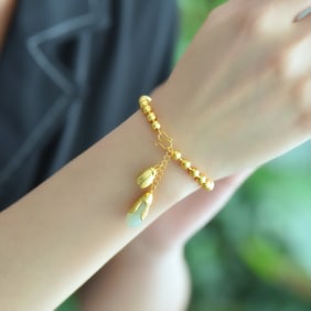 An Exquisite Sterling Silver-Gold Plated Inlaid White Jade Bracelet