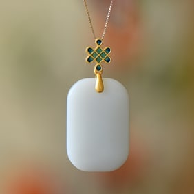 An Exquisite Sterling Silver-Gold Plated Inlaid White Jade Pendant