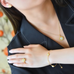 A Set of Fine Sterling Silver-Gold Plated Inlaid White Jade Jewelrys