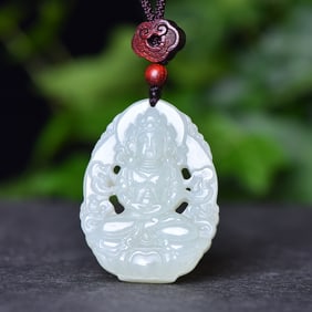 An Exquisite White Jade Hollow Avalokitesvara Pendant