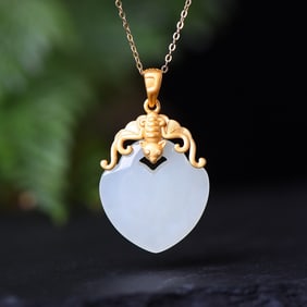 An Exquisite Sterling Silver-Gold Plated Inlaid White Jade Pendant