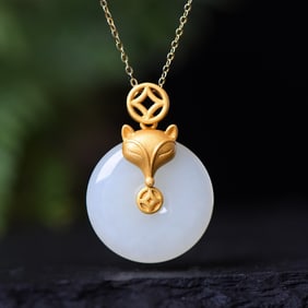 An Exquisite Sterling Silver-Gold Plated Inlaid White Jade Pendant