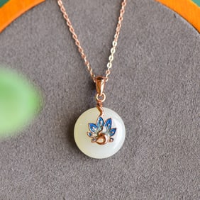 An Exquisite Sterling Silver-Gold Plated Inlaid White Jade Pendant