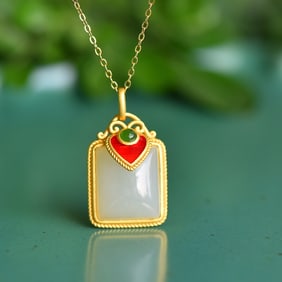 An Exquisite Sterling Silver-Gold Plated Inlaid White Jade Pendant