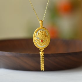 An Exquisite Sterling Silver-Gold Plated Inlaid White Jade Pendant