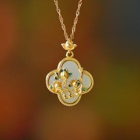 An Exquisite Sterling Silver-Gold Plated Inlaid White Jade Pendant