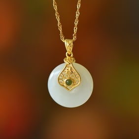 An Exquisite Sterling Silver-Gold Plated Inlaid White Jade Pendant