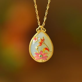 An Exquisite Sterling Silver-Gold Plated Inlaid White Jade Pendant