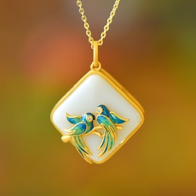 An Exquisite Sterling Silver-Gold Plated Inlaid White Jade Pendant