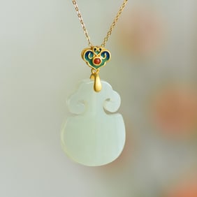 An Exquisite Sterling Silver-Gold Plated Inlaid White Jade Pendant