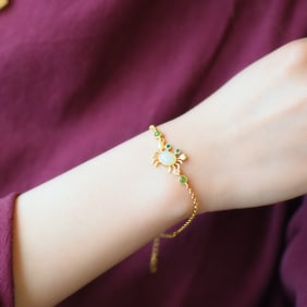 An Exquisite Sterling Silver-Gold Plated Inlaid White Jade Bracelet
