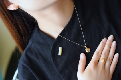 A Set of Fine Sterling Silver-Gold Plated Inlaid White Jade Jewelrys