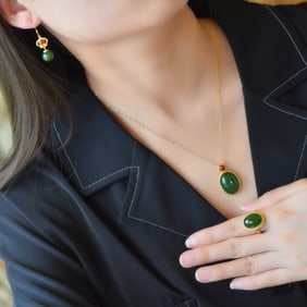 A Set of Fine Sterling Silver-Gold Plated Inlaid Jasper Jewelrys