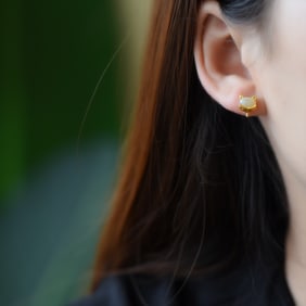 A Pair of Exquisite Sterling Silver-Gold Plated Inlaid White Jade Earrings