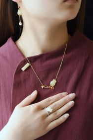 A Set of Fine Sterling Silver-Gold Plated Inlaid White Jade Jewelrys