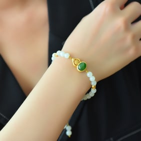 An Exquisite Sterling Silver-Gold Plated Inlaid White Jade Bracelet,???