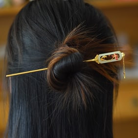 An Exquisite Sterling Silver-Gold Plated Inlaid White Jade Hairpin