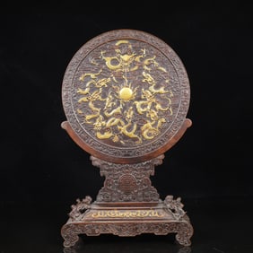 A Rare Bronze Dragon and Phoenix Pattern Screen
