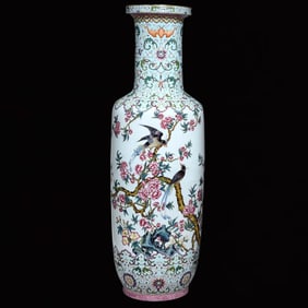 A Huge Famille-Rose Flower and Bird Pattern Vase,with Poem