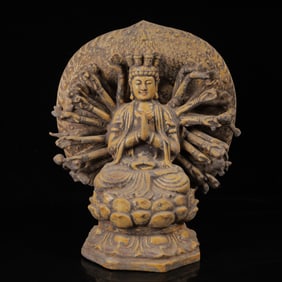 An Exquisite Yellow Glazed Statue of Thousand-hand Guanyin