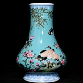 A Precious Famille-Rose Flower and Bird Pattern Vase