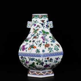 A Rare Doucai Flower and Butterfly Pattern Double-Ears Vase