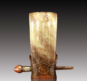 An Archaic Yellow Jade 'Bat' Hair Ornament