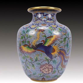 A Rare Cloisonne Flower,Dragon and Phoenix Pattern Vase