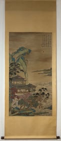 A Chinese Vertical Scroll Ink Painting of Landscape on Silk