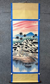 A Chinese Vertical Scroll Ink Painting of Landscape on Paper