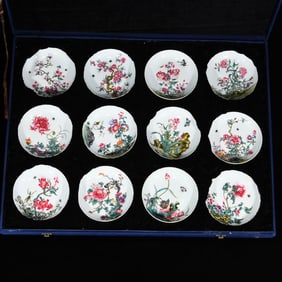 A Set of Fine Enamel Flower Pattern Plates
